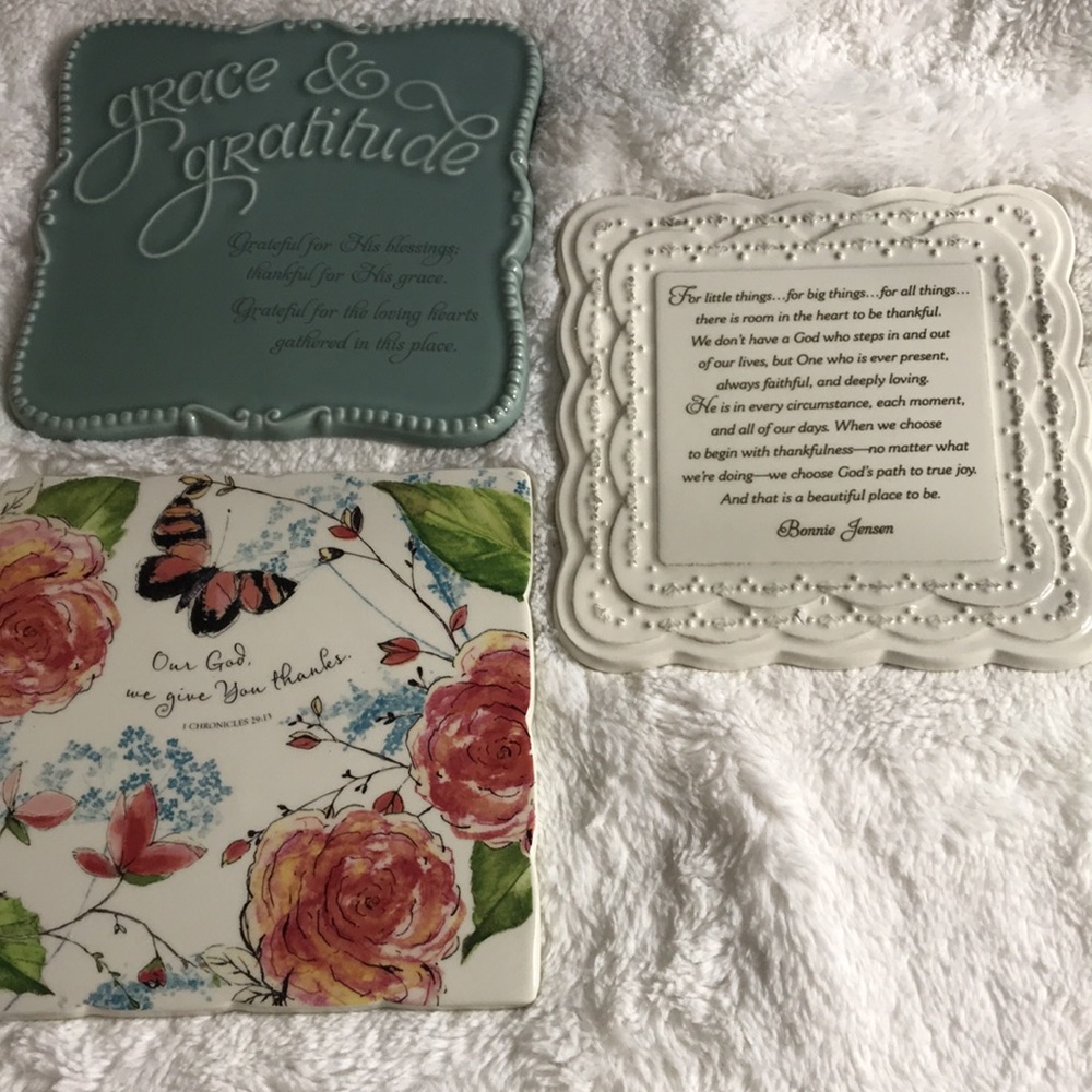 Set of unique trivet’s, Blessings unlimited.  Grace & Gratitude collection.